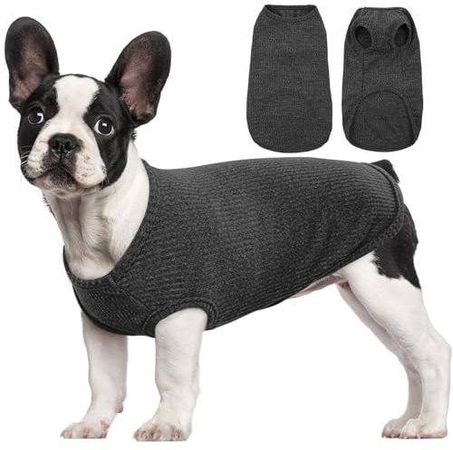 Hjumarayan hund t-shirt – tunna stickade tröjor mjuka stretchiga kläder för små hundar skjortor, randig t-shirt för malteser, shih tzu, bichon frise, mini tax (svart S)