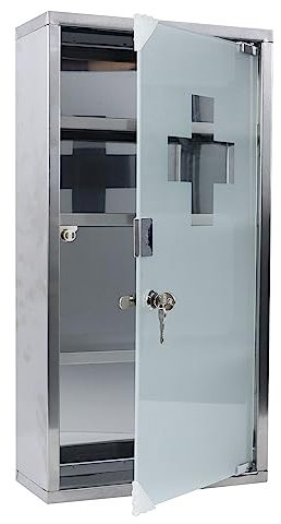 NAIZY Medizinschrank 4 Fächer Apothekerschrank aus Edelstahl mit Gefrostet Glasmagnettür & 2 Schlüssel Medikamentenschrank abschließbar Hängend Arzneischrank, 30x12x57,5cm