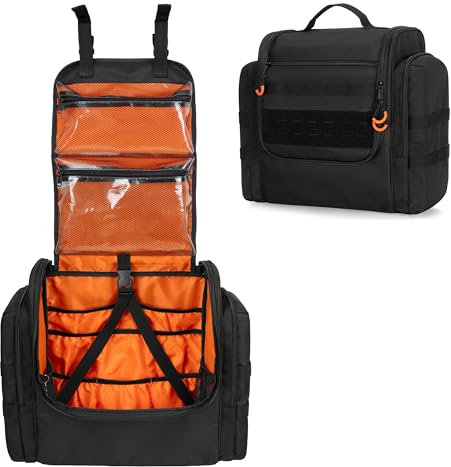 HODRANT Large Tactical Camping Kitchen Organizer, Hanging Cookware Storage Bag with Paper Towel Holder & Multi Pockets, Portable Camp Utensil Organizer, Bag Only