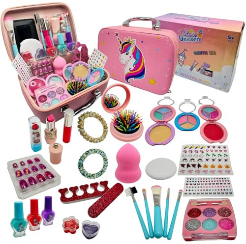 COOL UNICORN Maquillaje Unicornio - Maletín Completo para Niñas con Pintauñas, Kit Cosméticos, Estuche Infantil, Pintalabios, Make UP, Lip Gloss - Regalo para 3-7 Años