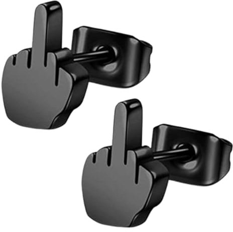 2er-Set Edelstahl-Ohrstecker Mittelfinger Stretch-Ohrringe Silber Gold Schwarz Punk Biker Damen Herren Edelstahl