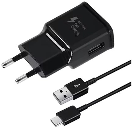 Chargeur Rapide USB 15W avec Câble Type-C 1m, Adaptateur Secteur 5V/2A, pour Smartphones USB-C (Noir)