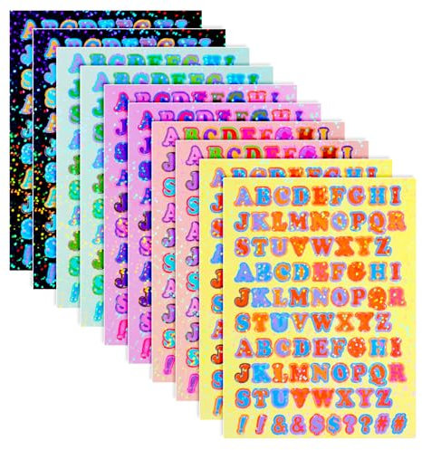 10 Stück Buchstaben Aufkleber Klein, Bunte Glitzer Alphabet-Aufkleber, Glänzende Kleine Alphabet-Aufkleber ABC Aufkleber, Niedliche Vinyl-Buchstabenaufkleber, Selbstklebende Buchstaben Sticker