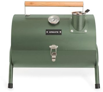 CREATE/BBQ SMOKEY COMPACT/Barbecue à charbon portable vert sauge/En acier inoxydable, contrôle de la température, léger et transportable, facile à monter