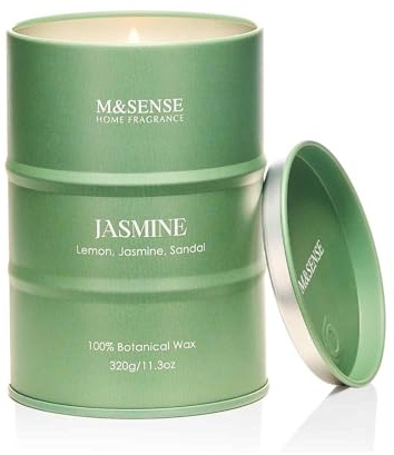 M&SENSE Jasmine Scented Candles Natural Non Toxic, Aromatherapy Candle for Stress Relief Meditation Relaxing, Housewarming Gifts for Women Men, 11.3oz 70 Hour Long Burning