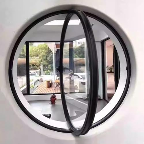 TWHZSAI Ventana Redonda giratoria de aleación de Aluminio, Ventana de Ojo de Buey de Vidrio Templado con manija para decoración de Pared, Ventana abatible para Cocina y hogar, Color Negro, 3,50 cm/1