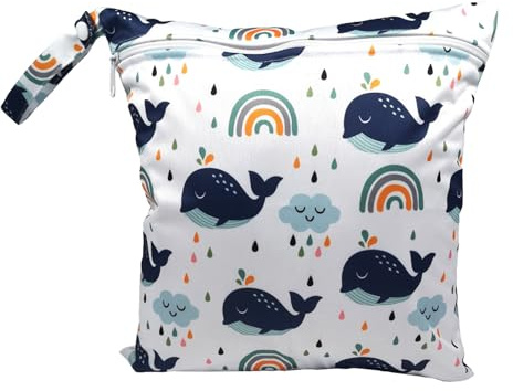 KIRVOS 1 Pezzi Wetbag Pannolini Riutilizzabile,Sacchetto del Pannolino Lavabile, Wet bag con Zip,per pannolini, piscina, spiaggia, viaggi, bianco