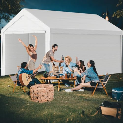 Kidsgigglz Tonnelle 4x6 m – Carport Auto Multifonctionnel et Grande Tente de Garage avec Toile imperméable, Porte et Protection UV