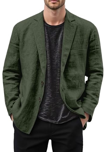 DFEK Linen Blazer Mens Leisure Suit Jacket Two Button Lightweight Sports Coats Loose Fit Business Office Blazers Notch Lapels Versatile Suit Jackets with Pocket(Blackish Green,4XL)