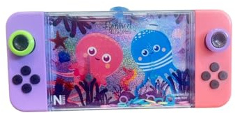 BLUECHOLON Juego de Agua con Anillas para Niños, Consola Acuática con Animales Marinos, Delfines, Tiburones, Ballenas, Medusas, 17 x 8 cm, Juguete Educativo de Coordinación Mano-Ojo (Medusas)
