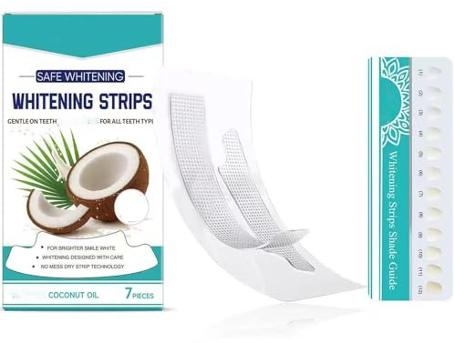 Tiras blanqueadoras para dientes blancos con aceite de coco, tiras blanqueadoras para dientes sensibles, cuidado bucal diario, eliminación rápida de manchas de humo, café y vino. (7pcs)