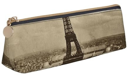 Toast to Your Birthday - Trousse à crayons triangulaire et trousse à cosmétiques - En cuir PVC - Fermeture éclair - Pour l'école, le bureau, les voyages, Motif Paris et Tour Eiffel, One Size, Cartable