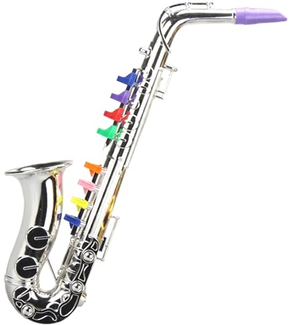 Tsawntd Sassofono per Bambini, Sassofono Giocattolo in plastica con 8 Tasti Colorati, Strumenti Musicali per Bambini, Gioco Quotidiano, attività Scolastiche, Argento