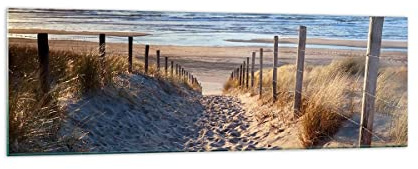 Moderne Impression sur Verre 160x50cm Image Tableau en Verre Decoration Murale mer plage dune Grand XXL Tableaux Decoratifs Muraux Chambre Cuisine Panoramique Deco Cadre Salon Art Wall GAB160x50-3612