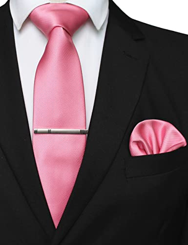 JEMYGINS Cravate Homme Sergé en Soie et Pinces à cravate & Carre de poche Set
