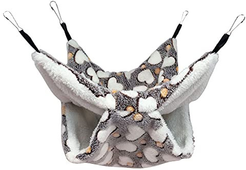 JUNERAIN 3-Layer Pet Hammock Small Animals Hammock Bunk Pet Bed Hammock Coral Fleece Small Animal Pet Cage Soft Warm Swing Hanging Rat Bed for Small Animals Ferret Guinea Pig Rat Chinchilla
