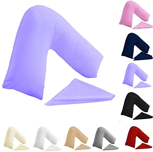 BuzzBuy Federa per cuscino a forma di V, 100% policotone, supporto ortopedico per schiena e collo, per gravidanza/allattamento, solo federa per cuscino (lilla)