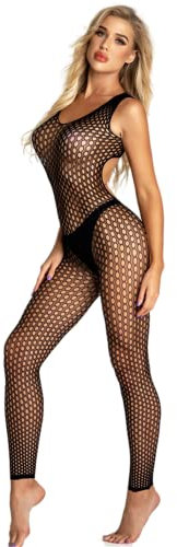 Bommi Fairy Damen Sexy Mesh Dessous Set Fischnetz Babydoll Mini Kleid Free Size Bodysuit Nachtwäsche Unterwäsche Erotische, Lange Ärmel Lingerie Erotik Reizwäsche (Schwarz)