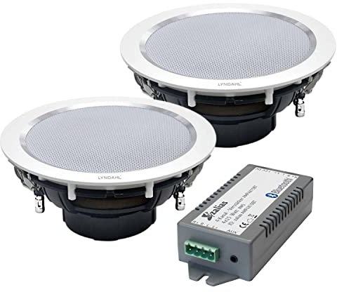 zalias Lyndahl Stereo-Einbaulautsprecher weiß Set CS195ST mit Bluetooth-Verstärker AMP4X15BT zum Einbau in Decken und Trockenbau, wahlweise mit einem oder zwei Stereo Lautsprechern mit 2 Lautsprechern