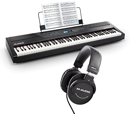 Alesis Recital PRO + auriculares HDH40 M-Audio - Teclado Piano Eléctrico Digital con 88 Teclas de Acción Martillo y Auriculares de estudio de diseño cerrado para grabación y monitorización en estudio