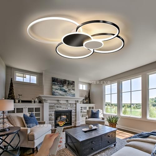 LED-takljus Dimbar med fjärrkontroll Vardagslampa Modern Rund Ring Design Taklampa Metall Akrylbelysning för Vardagsrum Kök Sovrum Matsal Barnrumslampa (Svart, L80CM)