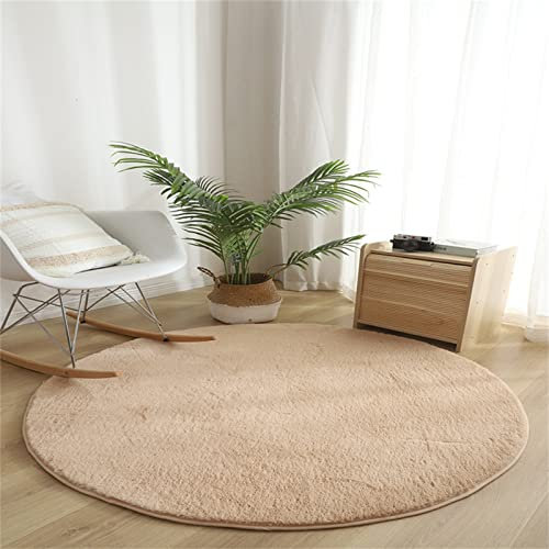 TROYSINC Runde Teppich, Boho rutschfest Kurzflor Teppiche, Sanft Waschbarer Bettvorleger für Schlafzimmer Wohnzimmer (Hellbraun,Durchmesser 60 cm)