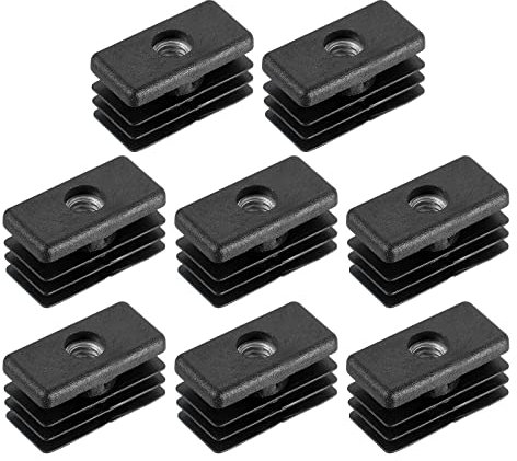 sourcing map 8Pcs Inserts for Rectangle Tubes with M6 Thread, for 1.18x0.59 OD Rectangle Tube, Rectangle Black Plastic Plug Caster Insert Chair End Caps Furniture Leg Plug
