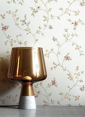 Newroom Tapete Orange Vliestapete Blumen - Vintage Floral Rosa Weiß Blätter Blüten Blumentapete Romantisch Blumenmuster Floral inkl. Tapezier-Ratgeber