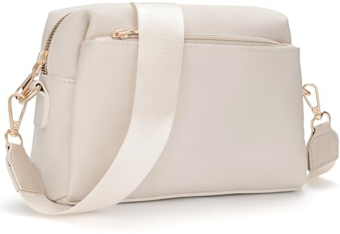 molshine Borse a tracolla da donna in pelle vegana, Borsa a tracolla multitasche Borse a tracolla con tracolla larga regolabile per lo shopping quotidiano HB040 (beige)