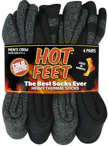 HOT FEET Thermal Socks for Men - Extreme Cold Weather, 2 Pack Thick Warm Socks, Winter Insulated, Size 6-12.5
