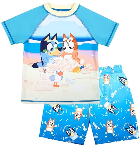 Bluey badset för pojkar 2-delad badshorts och t-shirt UV solskydd baddräkt för pojkar ålder 2-6, BLÅ, 3-4 År