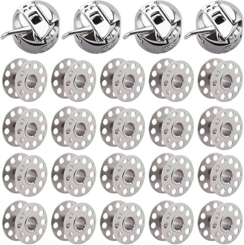 SHSHbuy 20 Pezzi Bobine Macchine Cucire,4 Pezzi Scatole Bobine per Macchine Cucire Metallo Rocchetti per Cucito Bobina per La Maggior Parte delle Macchine da Cucire