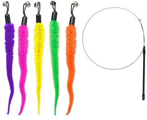 FIMWOLZ Set 5-teilig Katzenspielzeug Raupen-Spielzeug mit 1 versenkbaren Stöcken Selbstbeschäftigung für Katzen Interaktives Katzenspielzeug