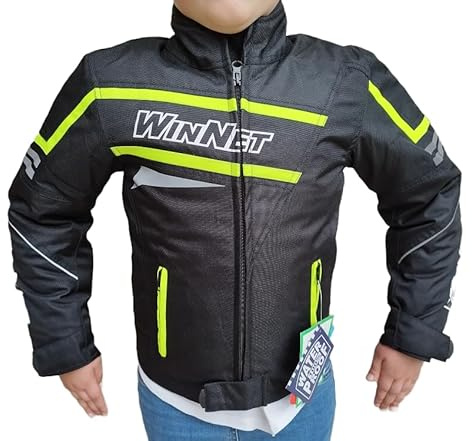 WinNet Giacca Giubbotto moto bimbo bambino ragazzo 6 8 10 12 14 anni cordura anti acqua pioggia impermeabile protezioni omologate CE gomiti spalle schiena (IT, Età, 14 anni, Regular, Fluo)