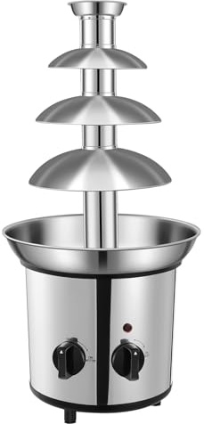 Máquina de fuente de chocolate – Juego de fondue eléctrica de acero inoxidable de 4 niveles con cuenco caliente y control dual, capacidad de 4 libras para chocolate, queso, dulces y