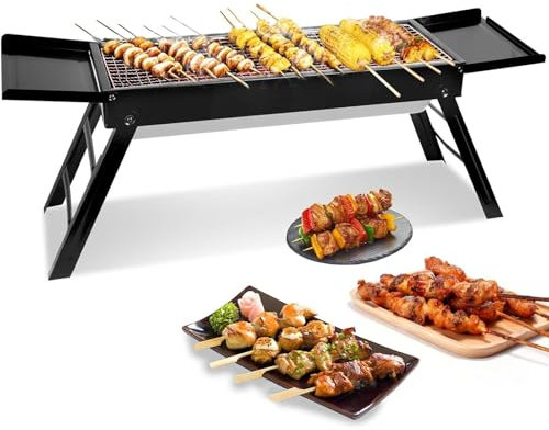 Hogvinnatil Barbacoa portátil de carbón plegable – Pequeña parrilla para barbacoa de carbón – Accesorios de cocina al aire para senderismo, camping, picnic, jardín