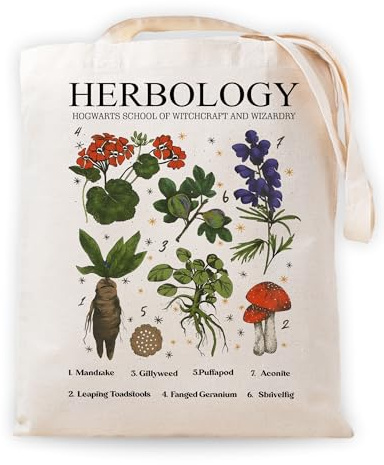YOU FOUND ME Aesthetic Canvas Tote Bag for Women, Harry Herbology Print Cotton Bag for Book Lovers, Bookworm Gifts Grocery Shopping Bag Birthday Present (Beige-Herbology)