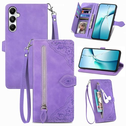 Fertuo Cover per Samsung Galaxy A17 / A16 / A26, Custodia a Libro in Pelle PU Flip Case con Porta Carte, Chiusura Magnetica e Cinturino [Disegni Fiori] Portafoglio Interno Silicone Antiurto, Viola