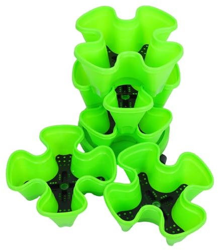 DIYEAH Tour à Fraisiers Empilable en Plastique Vert Jardinière Verticale 6 Niveaux Bac Multi-Usages pour Balcon Herbes Aromatiques Légumes et Fleurs 73 CM