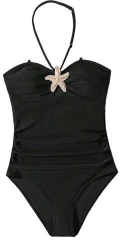 Maillot de Bain Enfant Bain Une pièce Filles, avec Jolis Bain Unis Confortables Les préadolescentes. (Black, 12-13 Years)
