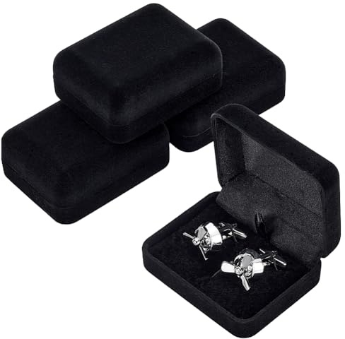 PH PandaHall 4 Pack Black Velvet Cufflink Storage Boxes Jewelry Display Case Jewelry Gift Box Cuff links Organizer for Engagement Birthday Christmas Decoration