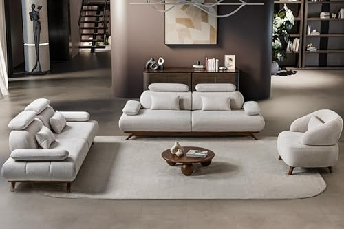 Statement Home Decor Chesterfield Sofa, Armchair 3 & 3 Seater Sofa Set, Movable Backrests and Armrests, Assembly, Sofa Set, (Light Cream, 3+3+1)