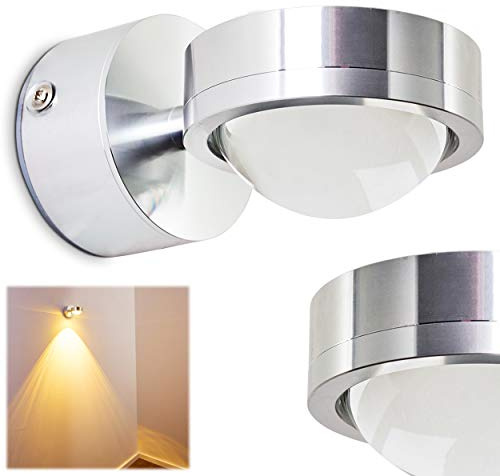 LED-vägglampa Indore, vägglampa av metall och glas i borstad aluminium, väggspot med ljuseffekt, 3 Watt, 300 Lumen, 3000 K, IP44, lämplig för badrum