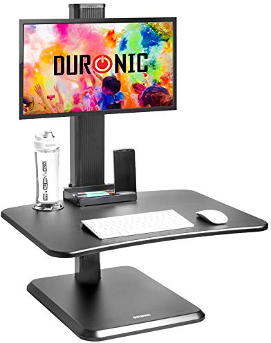 Duronic DM05D14 Poste de Travail Informatique Assis Debout avec Support pour écran Bureau de 65 x 51 cm Hauteur Ajustable de 7 à 44 cm Espace Ergonomique Ultra Fin pour Clavier Souris