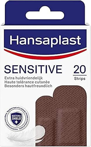 Hansaplast Sensitive Hautton Pflaster dark (20 Strips), hautfreundliche und hypoallergene Wundpflaster mit Bacteria Shield & sicherer Klebkraft, schmerzlos zu entfernende Pflaster