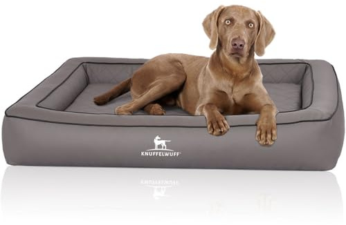 Knuffelwuff Letto ortopedico per cani in ecopelle trapuntata al laser, taglia XL, 105 x 80 cm, grigio