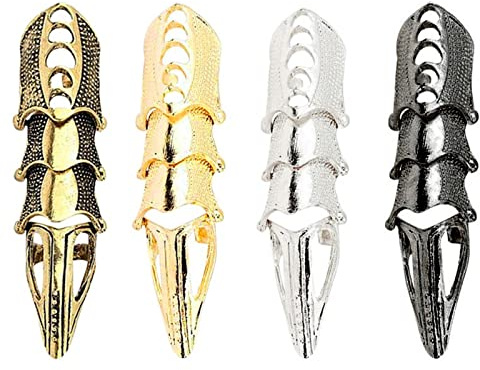 4Pcs Punk Full Armor Knuckle Joint Claw Finger Ring Set Gothic Adjustable Rock Hinged Ring for Women Men Jewelry Gift Halloween Cosplay Party Costume Accessory-A 4pcs