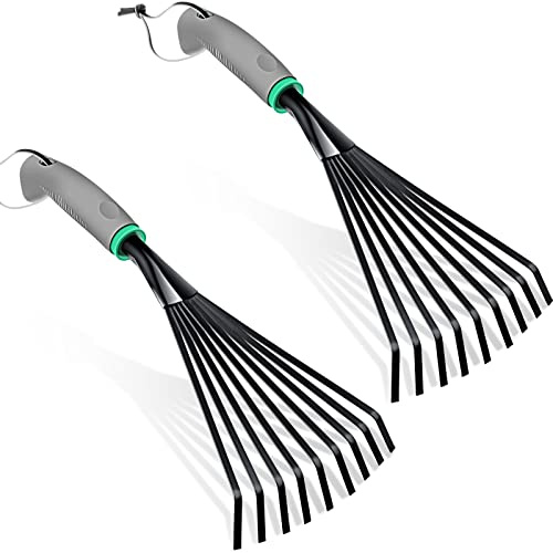 2 Pcs Gardening Hand Rake Stainless Steel Hand Tiller Small Garden Rake for Gardening Short Handle with Handle Garden Tools for Cultivating Loosening Soil Spreading