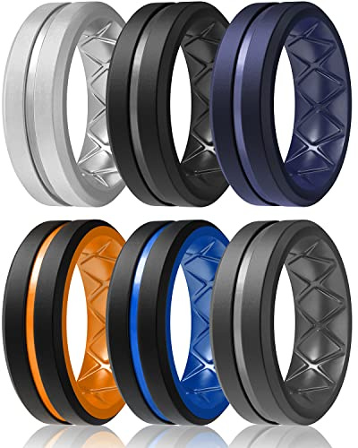 Egnaro Men's Silicone Ring 1/4/6 Multipack, Workout Travel Rubber Wedding Bands For Him, 8mm Width 2mm Thickness
