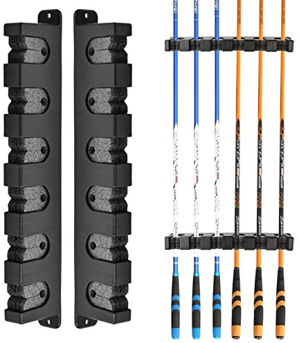 Laughhe 1 Paar Rutenständer Rutenhalter Wandhalterung, Angelrutenstände Angelrutenhalter Aufbewahrung von 6 Ruten, Rod Rack Angelzubehör für Wand Garage Boot (Horizontale)